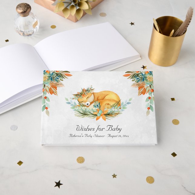 Livre D'or Renard des bois | Baby shower animal forestier (Recto ouvert)