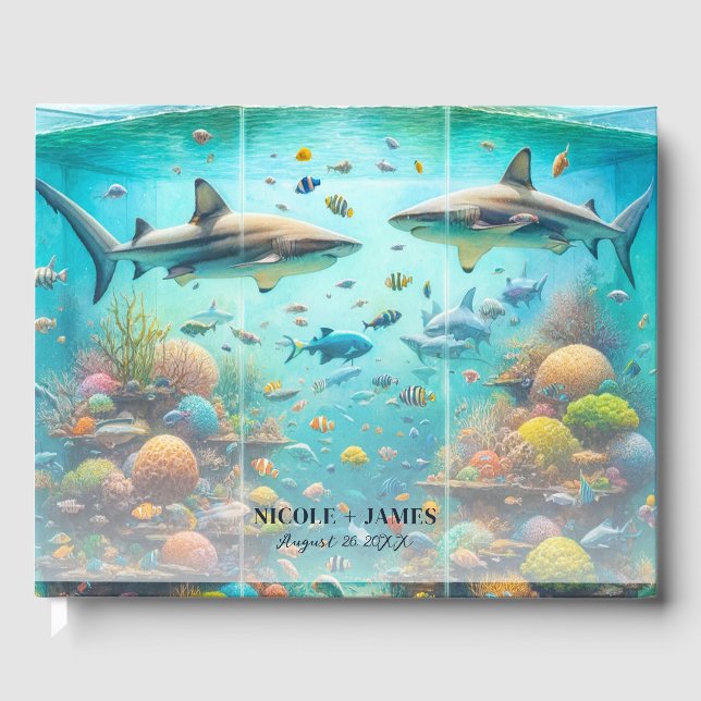 Livre D'or Requins & Poissons Aquatique Aquarelle Mariage Aqu (Recto)