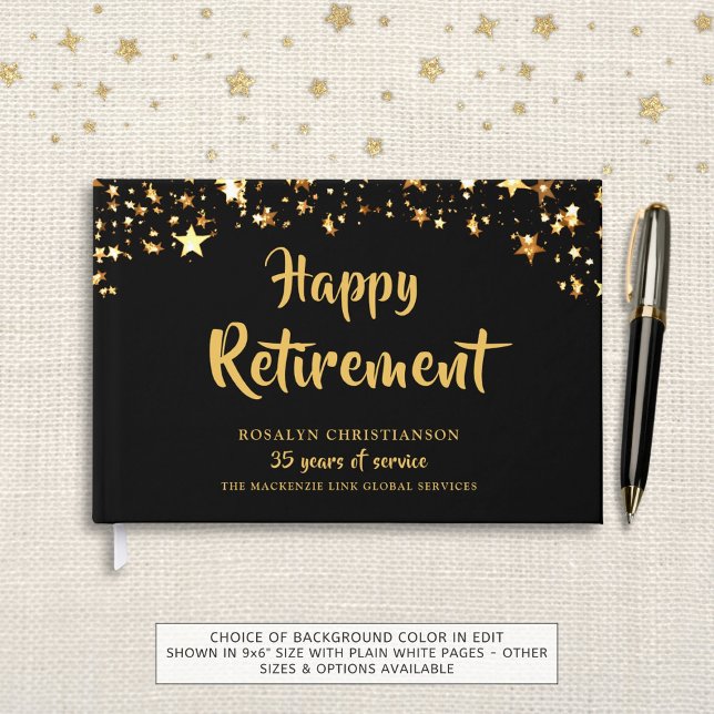 Livre D'or Retraite Black Gold Stars Années de service Nom (Créateur téléchargé)