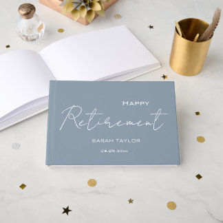 Livre D'or Retraite moderne Dusty Blue Happy Personnalisée