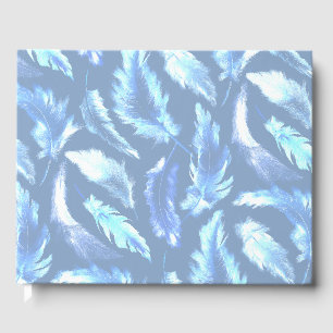 Livre D'or rêves doux - plumes aquarelles bleu clair :