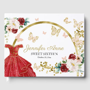 Livre D'or Robe rouge Sweet 16 Papillon Fleurs Robe rouge