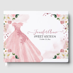 Livre D'or Robe Sweet 16 Rose or rose Aquarelle Fleurs