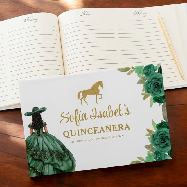 Livre D'or Robe verte Emeraude Florale Anniversaire Quinceane (Créateur téléchargé)