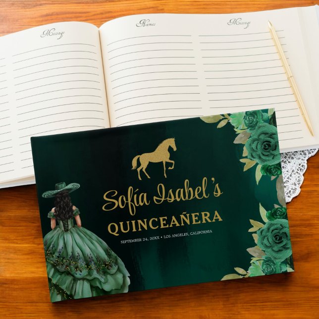 Livre D'or Robe verte Emeraude Florale Anniversaire Quinceane (Créateur téléchargé)