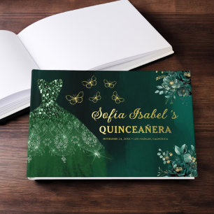 Livre D'or Robe verte Emeraude Florale Anniversaire Quinceane