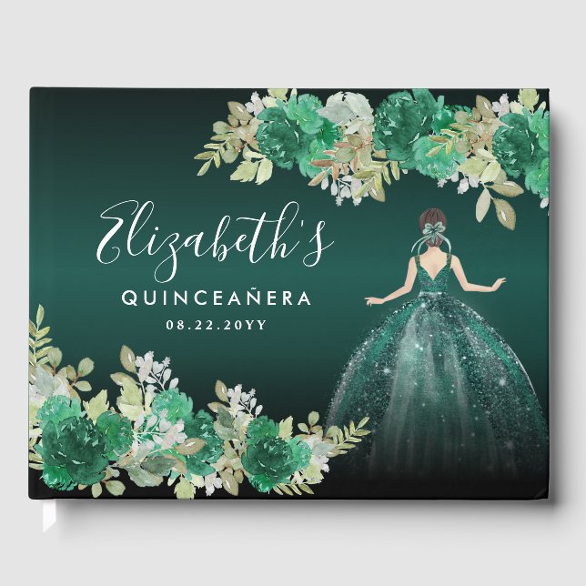 Livre D'or Robe verte Emeraude Florale Anniversaire Quinceane (Recto)