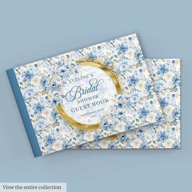 Livre D'or Romantique Boho Pastel Blue Gold Fleurs sauvages n (Romantic Boho Pastel Blue Gold Wild Flowers Bridal)