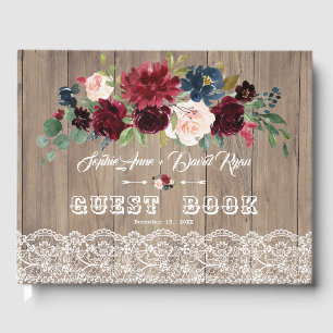 Livre D'or Romantique Bourgogne Fleurs Roussettes Dentelles M