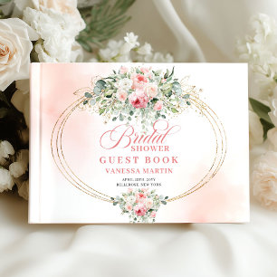 Livre D'or Romantique Minimaliste Fleurs Roses Saumon Mariage