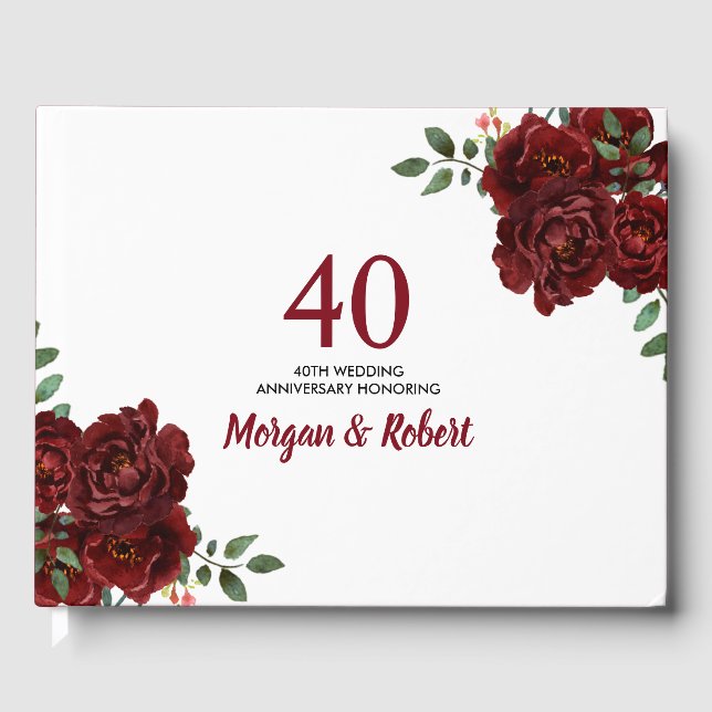 Livre D'or Romantique Ruby Rouge Rose 40e anniversaire Mariag (Recto)