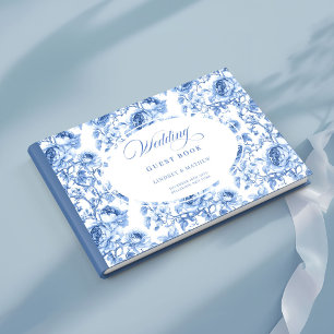 Livre d'or romantique toile de Jouy royale bleue a