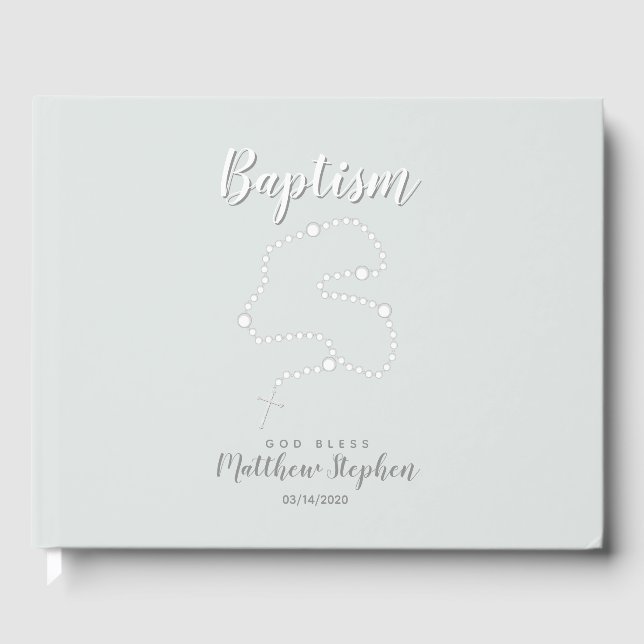 Livre D'or Rosaire du baptême sur bleu en poudre (Recto)