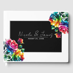 Livre D'or Rose arc-en-ciel noir et blanc Mariage floral vif