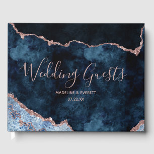 Livre D'or Rose bleu marine Gold Agate marbre Mariage doré
