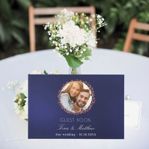 Livre D'or Rose bleu marine mariage photo or