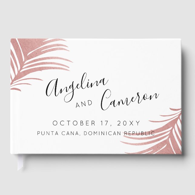 Livre D'or Rose de mariage tropical de plage Gold Pink Palm F (Recto)