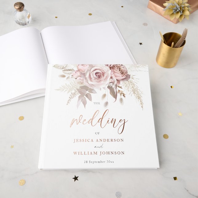 Livre D'or Rose Divin Gold Blush Mariage Floral (Recto ouvert)