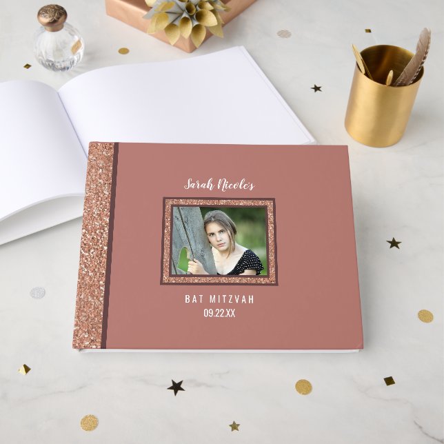 Livre D'or Rose en or Bat Mitzvah occasion spéciale photo (Recto ouvert)
