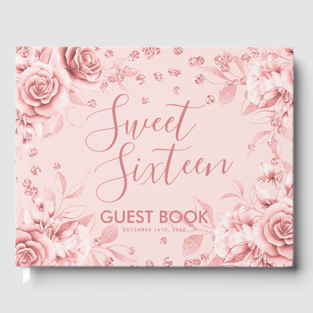Livre d'or Rose Gold Blush Sweet 16 Parties scinti (Recto)