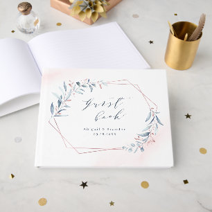 Livre D'or Rose Gold Dusty Blue Greenery Mariage géométrique
