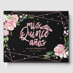 Livre D'or Rose Gold Feuille Rose Noir Floral Quinceanera