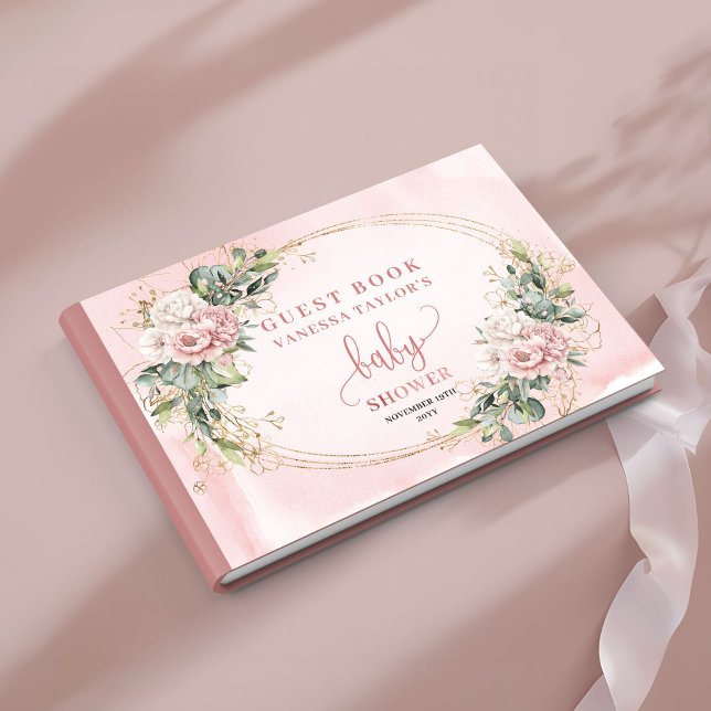 Livre D'or Rose Gold Floral Greenery Baby Shower Guest Book  (Rose Gold Floral Greenery Baby Shower Guest Book Girl)