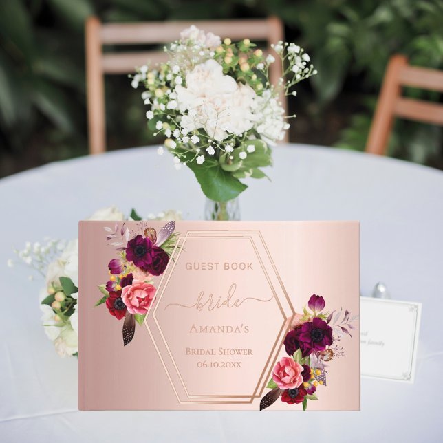 Livre D'or Rose gold géométrique florales bordeaux Baby Showe (Créateur téléchargé)