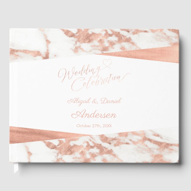 Livre D'or Rose Gold Marbre blanc mariage personnalisé (Recto)