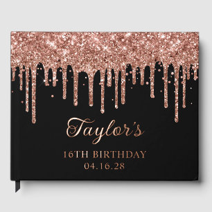 Livre D'or Rose Gold Paillettes Gouttes Noir 16e Anniversaire