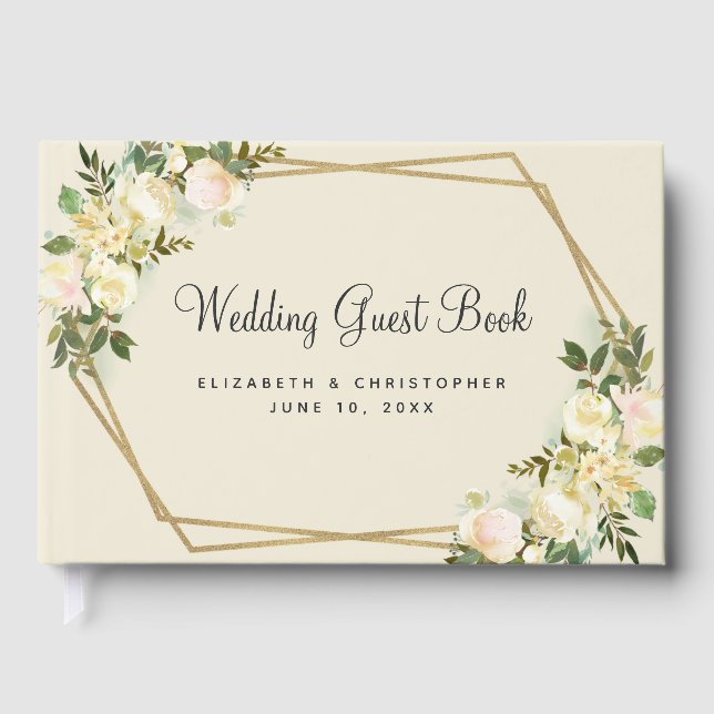 Livre D'or Rose Mariage Gold Frame Aquarelle Chic Floral (Recto)