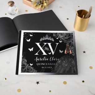 Livre D'or Rose noir Quinceañera Quince 15 XV Argent