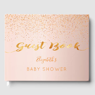 Livre D'or Rose or confetti script Baby shower fille