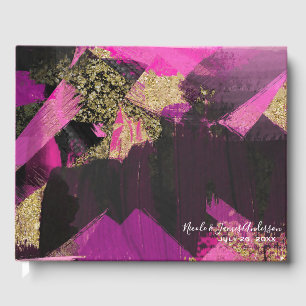 Livre D'or Rose Pailleté Or Noir Pinceau Moderne Glam Grunge