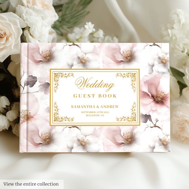 Livre d'or rose pâle de Boho gracieux mariage (Graceful boho dusty pink gold wedding guest book)