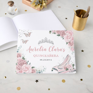 Livre D'or Rose Pâle Floral Pantoufle de Verre Quinceañera XV