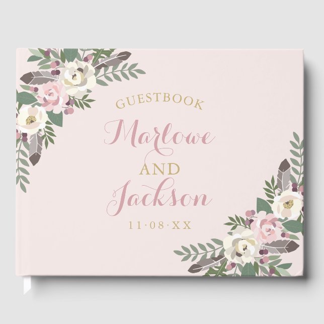 Livre D'or Rose rose Moody Floral Boho Mariage (Recto)