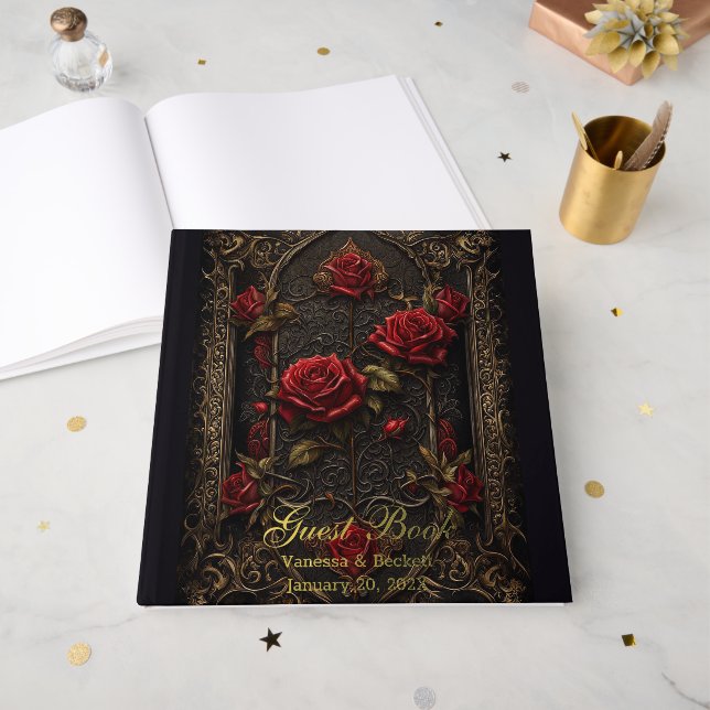 Livre D'or Rose rouge gothique (Recto ouvert)