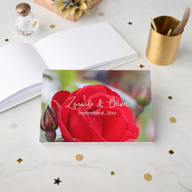 Livre D'or Rose rouge Mariage personnalisé / événement (Recto ouvert)