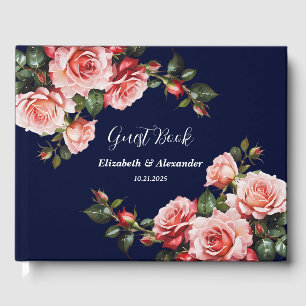 Livre D'or Rose sombre et rouge roses bleu marine mariage