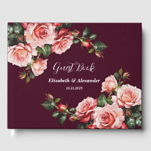 Livre D'or Rose sombre et rouge roses mariage bordeaux