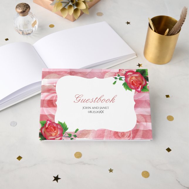 Livre D'or Rose victorien Dusty Floral Mariage (Recto ouvert)