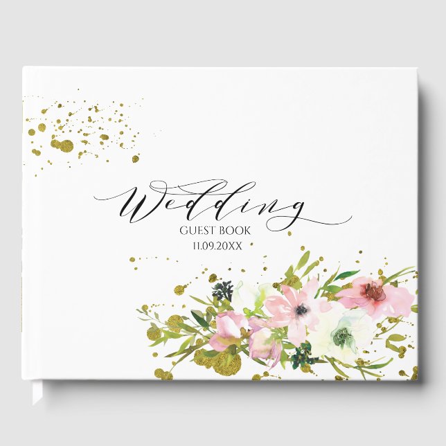 Livre D'or Roses blanches et blanches avec éclaboussures d'or (Recto)