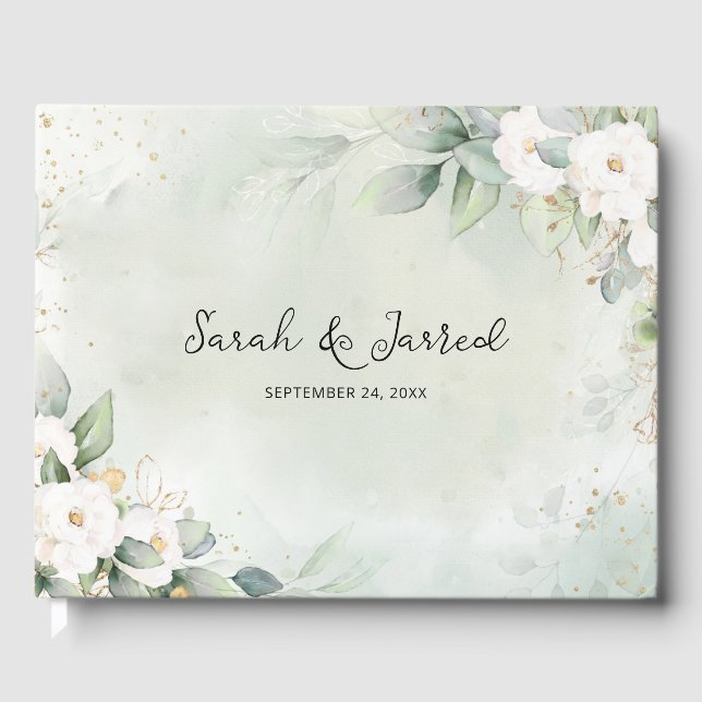 Livre D'or Roses blanches Eucalyptus Feuilles (Recto)