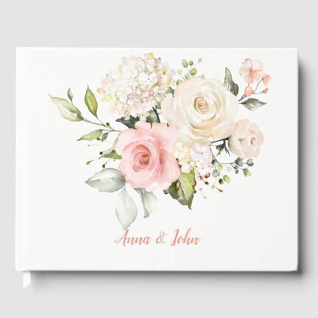 Livre D'or Roses blanches roses Hydrangées blanches Mariage d (Recto)