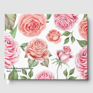 Livre D'or Roses Corail Rose Pêche Feuillage Feuilles Mariage