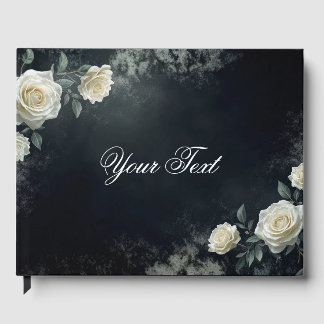 Livre D'or Roses de mariage blanches élégantes sur fond noir