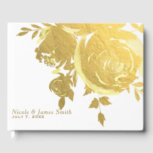 Livre D'or Roses d'or Faux Foil Elégant Mariage floral modern