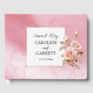 Livre D'or Roses en or rose Blush Faux Mariage en cuir