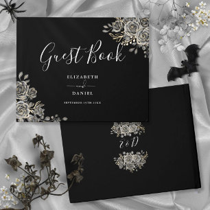 Livre D'or Roses floraux gothiques Mariage noir et blanc